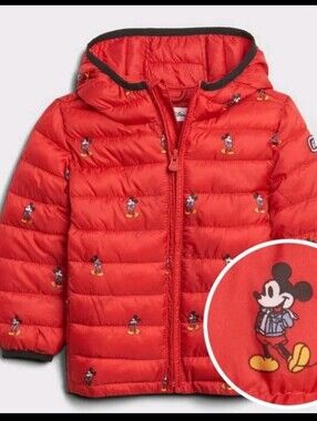 Gap Disney Kids Red Lightweight Mickey Mouse Hooded Puffer Jacket 4